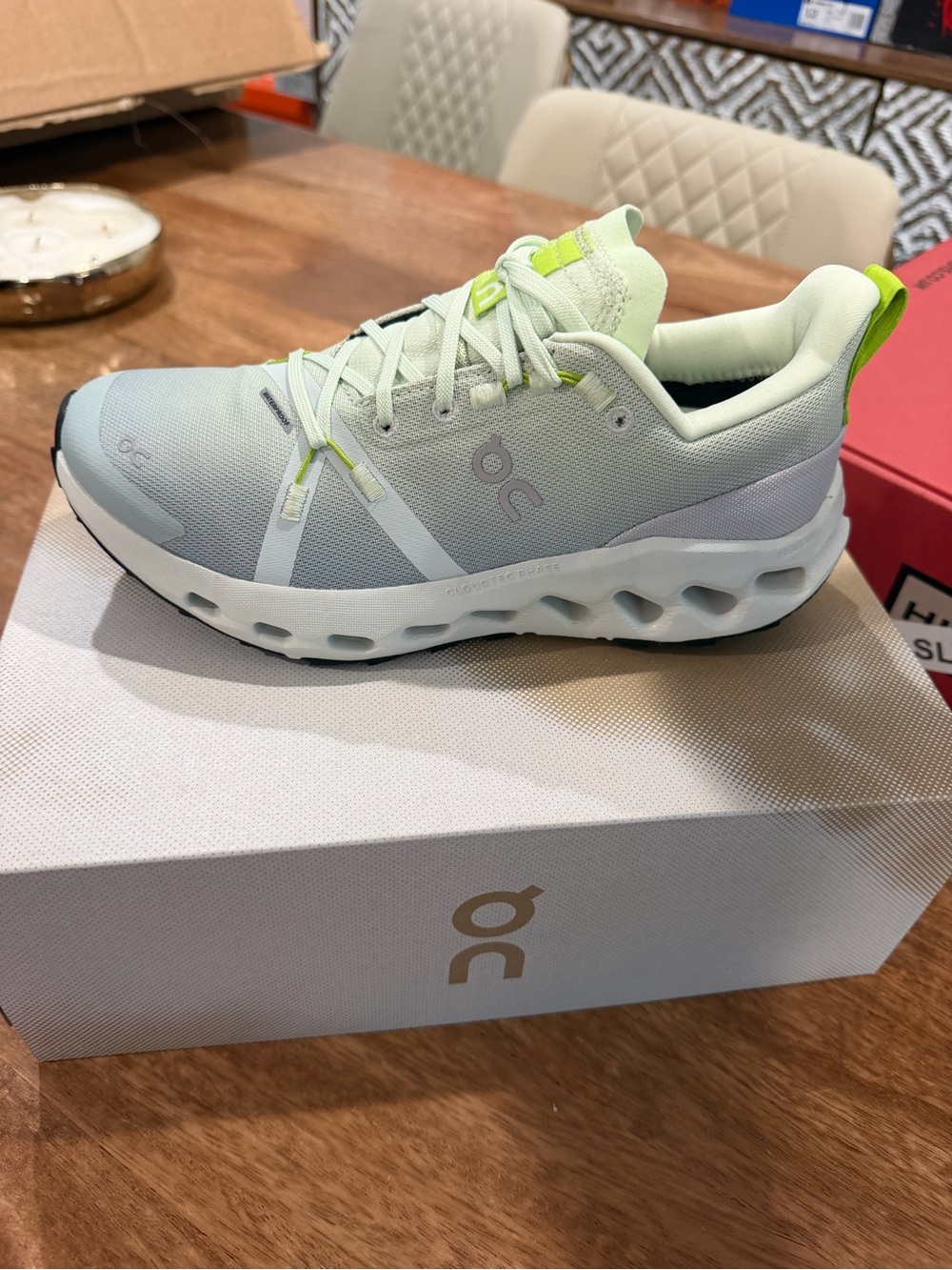 On Running Women's Sneaker in Mint with Neon Lime Accents